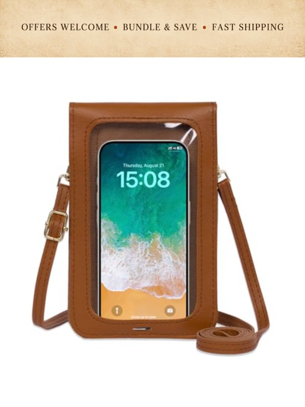 Small Crossbody Cell Phone Purse PU Leather Adjustable Strap Touchscreen Wallet